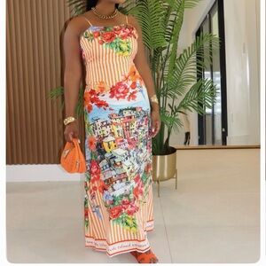 Vibrant Floral & Coastal Print Maxi Dress